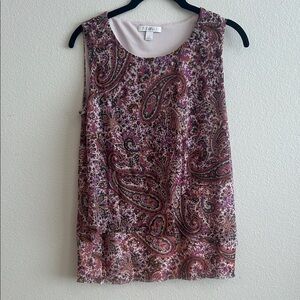 Roz & Ali Sleeveless Paisley Blouse | Multicolor Boho Print Top | Women’s Size S